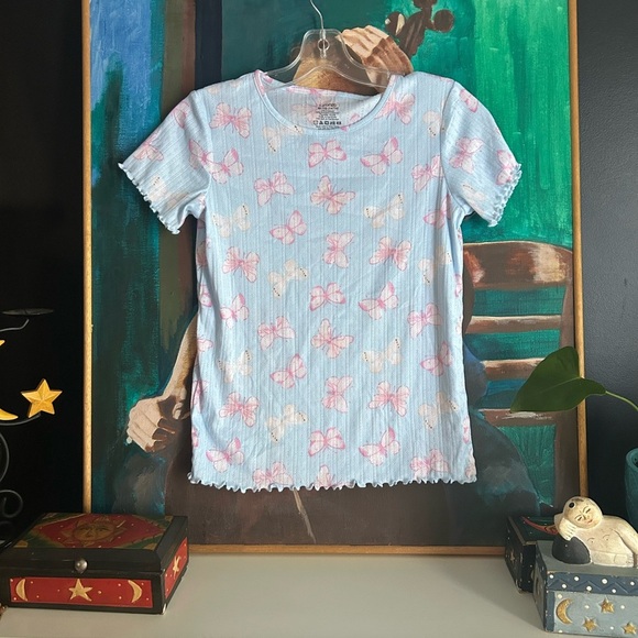 George Light Blue Top with Pink Butterfly Print Girls XL (14-16) - Picture 3 of 12